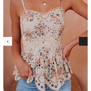 Embroidered Floral Vici Peplum Top